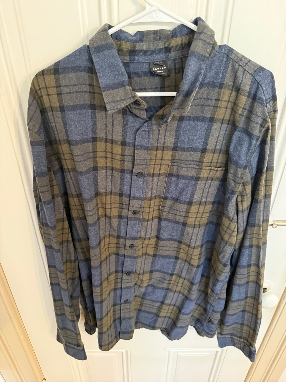 Oakley Navy and Olive Plaid Flannel Shirt
